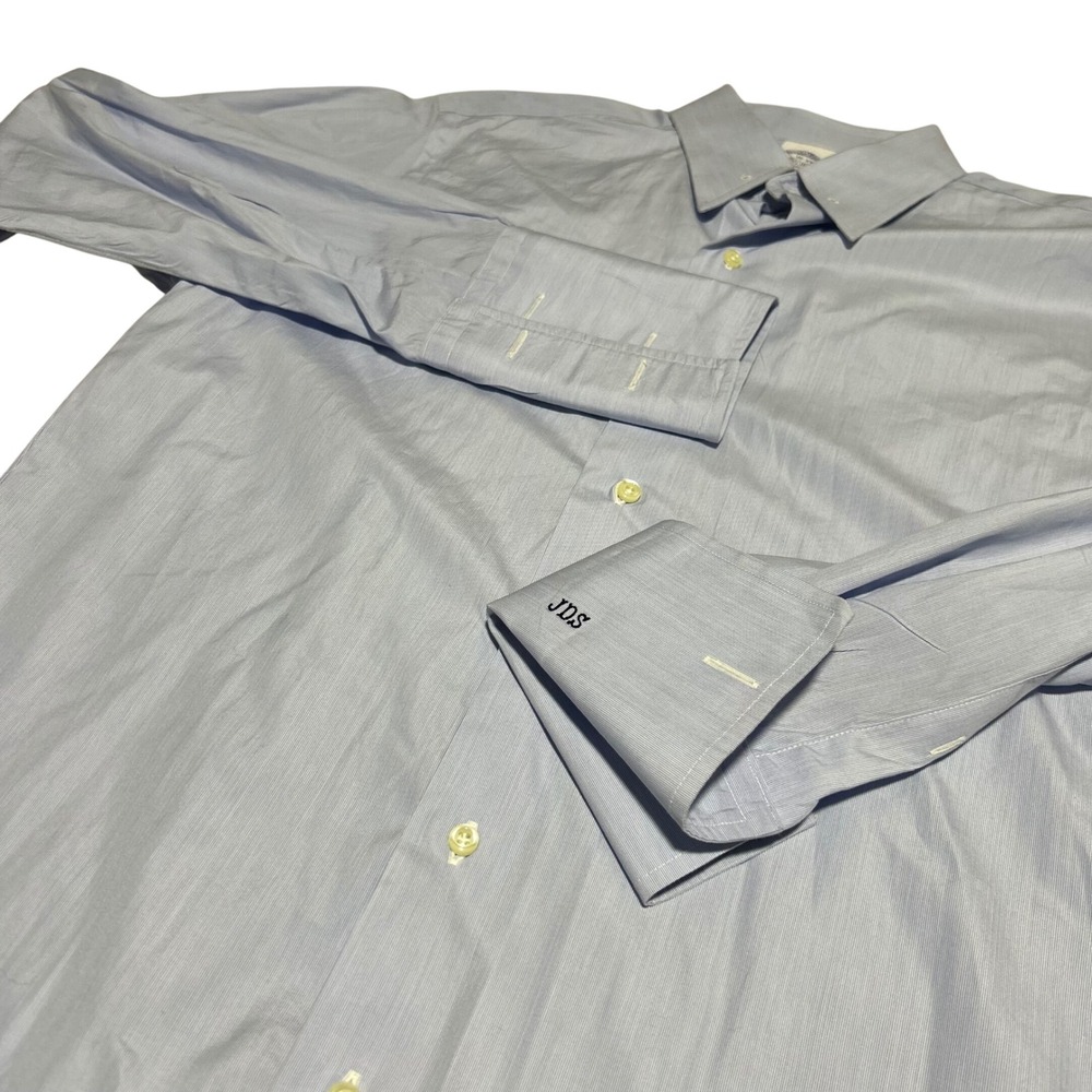 Vintage Brooks Brothers French Cuff Mens 15-33 Blue Egyptian Cotton Slim Fit USA